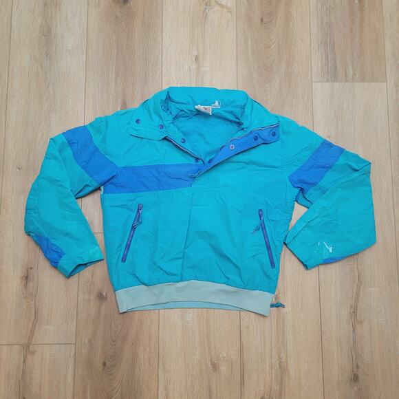 VTG Nike Gray Tag Anorak M Cropped Boxy Tapered Hem Stow Hood 90s Pullover Teal - Picture 1 of 7